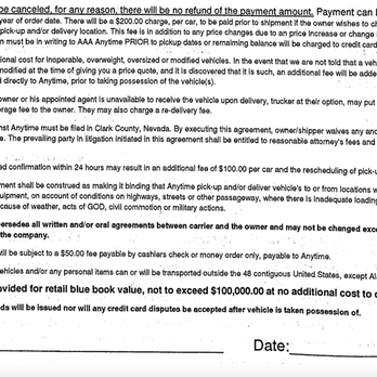 AAA Anytime - And the rest of their policies and terms. Lucky for me I never signed them seen here. - Vehicle Shipping Near Me - Las Vegas, Nevada
