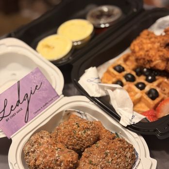 Ledgie By Chef Mike - Lemon Pepper Parmesan Wings (breaded) and Small Chicken and Waffle Plate. - Food Trucks Near Me - San Bernardino, California Ledgie By Chef Mike - Lemon Pepper Parmesan Wings (breaded) and Small Chicken and Waffle Plate. - Food Trucks Near Me - San Bernardino, California