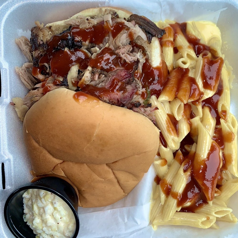 Pork Sandwich with a side of mac and cheese Pork Sandwich with a side of mac and cheese