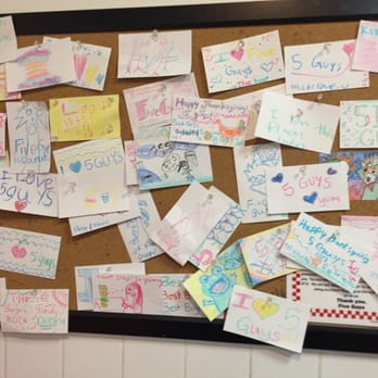 Five Guys - Board filled with customer notes - Burgers Near Me - San Jose, California Five Guys - Board filled with customer notes - Burgers Near Me - San Jose, California