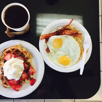 Waffle Rush - my breakfast... next time i'll try the sausage. the americano was good! - Breakfast & Brunch Near Me - Anchorage, Alaska