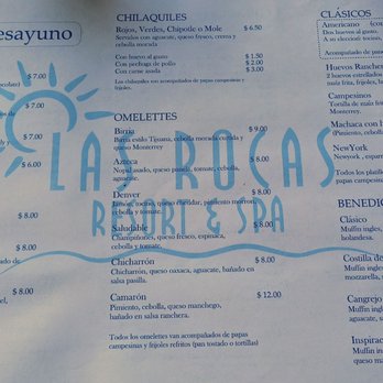 Las Rocas Resort - Overpriced breakfast menu (in dollars) - Day Spas Near Me - Rosarito, BCN