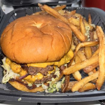 The District By GS - Double Smash w/ Cheese & Garlic Fries - Bars Near Me - Los Angeles, California The District By GS - Double Smash w/ Cheese & Garlic Fries - Bars Near Me - Los Angeles, California
