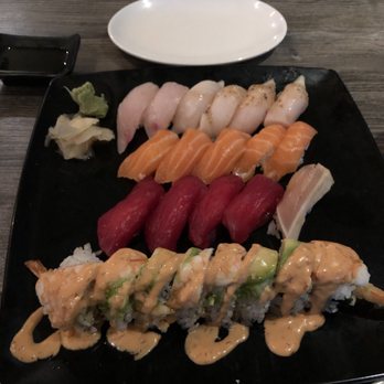 Sushi R91 - From top to bottom! Albacore, Ono. Salmon! Tuna, Yellowtail.  Tiger roll - Japanese Near Me - Riverside, California