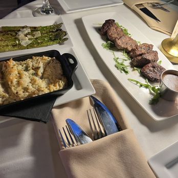 CUT158 Chophouse - Shark bites, grilled asparagus, and mashed truffle cauliflower. - Steakhouses Near Me - Joliet, Illinois CUT158 Chophouse - Shark bites, grilled asparagus, and mashed truffle cauliflower. - Steakhouses Near Me - Joliet, Illinois
