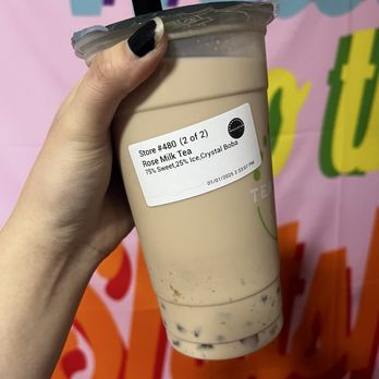 TeaZenTea Fremont - Rose Milk Tea ($5.50) + crystal boba ($0.75) - Bubble Tea Near Me - Fremont, California