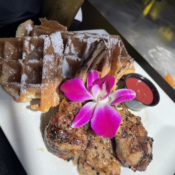 Toast It Iz - Lamb chops (cooked medium) and sweet potato pecan waffle - Cajun/Creole Near Me - Huntsville, Alabama Toast It Iz - Lamb chops (cooked medium) and sweet potato pecan waffle - Cajun/Creole Near Me - Huntsville, Alabama