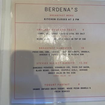 Berdena's - Food menu - Coffee & Tea Near Me - Scottsdale, Arizona