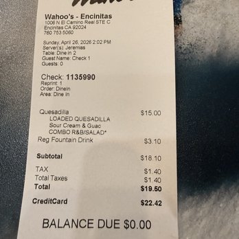 Wahoo's Fish Tacos - Just wanted to show you what we paid - Mexican Near Me - Encinitas, California