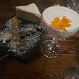 Vegan carrot cake, Celestial Barbarian cocktail
