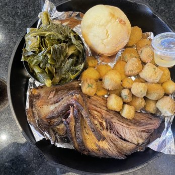 Bobbee O's BBQ - Beef Brisket w/ Collard Greens x Fried Okra - Barbeque Near Me - Charlotte, North Carolina
