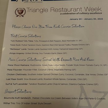 Azitra - Triangle Restaurant Week Menu - Indian Near Me - Raleigh, North Carolina