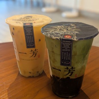 YiFang Taiwan Fruit Tea - Yakult Passion Fruit Green Tea + Brown Sugar Pearl Matcha Latte - Bubble Tea Near Me - Tempe, Arizona