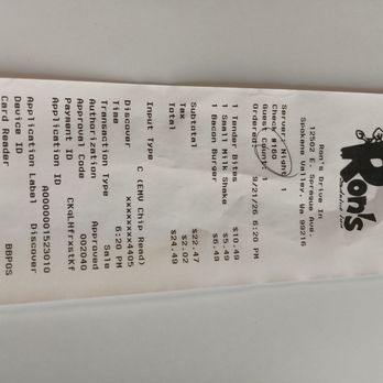 Ron's Drive-In - My receipt - Burgers Near Me - Spokane Valley, Washington Ron's Drive-In - My receipt - Burgers Near Me - Spokane Valley, Washington