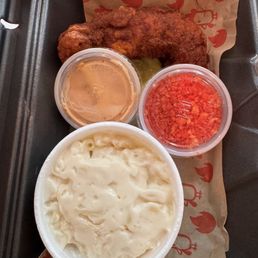 Kids meal with Mac and cheese Came with signature bird sauce and hot Cheeto dust Kids meal with Mac and cheese Came with signature bird sauce and hot Cheeto dust