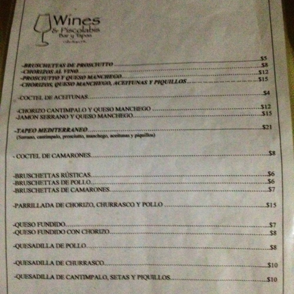 Tapas Menu