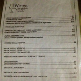 Tapas Menu Tapas Menu