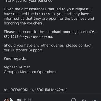 Luxe - The email from Groupon after waiting a week for the business to reply to them - Medical Spas Near Me - San Jose, California Luxe - The email from Groupon after waiting a week for the business to reply to them - Medical Spas Near Me - San Jose, California