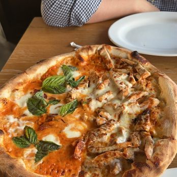 Public Pizza Italian Kitchen - Half Alla Vodka Pizza half Buffalo Chicken Pizza - Italian Near Me - Yonkers, New York Public Pizza Italian Kitchen - Half Alla Vodka Pizza half Buffalo Chicken Pizza - Italian Near Me - Yonkers, New York
