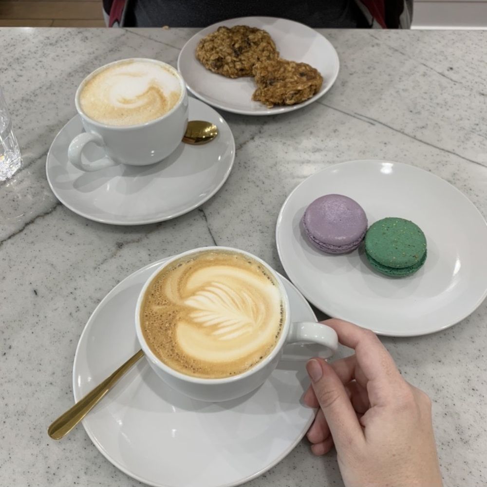 Lavender latte paired with a lavender & pistachio macaron. So yummy!