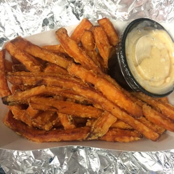 The Whey Station - Sweet potato fries with Sriracha mayo as a dipping sauce. Yummy!! - Food Trucks Near Me