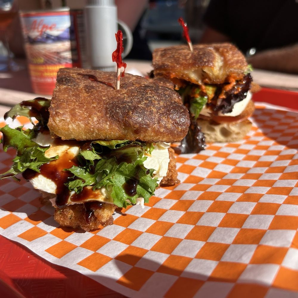 Poor Joe sandwich- chicken cutlet with Calabrian chile romesco, on focaccia Poor Joe sandwich- chicken cutlet with Calabrian chile romesco, on focaccia