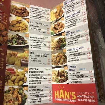 Hans - MENU AS OF APRIL 21 2018 - Chinese Near Me - Atlanta, Georgia