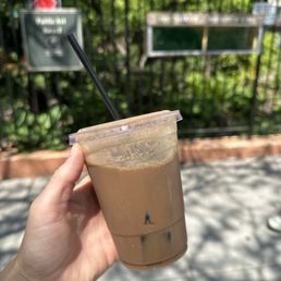 Iced coffee with their house chocolate sauce!