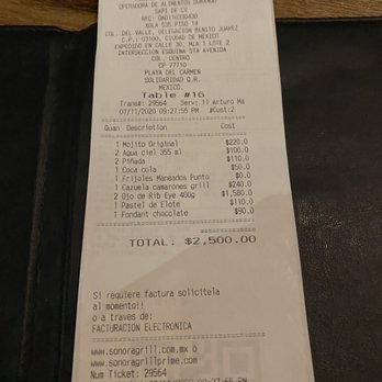 Sonora Grill - Our check - Steakhouses Near Me - Playa del Carmen, ROO