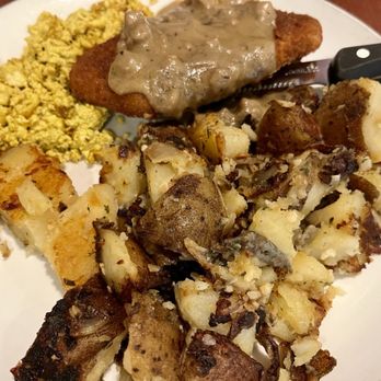 Mama Kat's - This was like a build your own breakfast: tofu scramble, home fries, and vegan fried chickun w/gravy. - American Near Me - San Marcos, California Mama Kat's - This was like a build your own breakfast: tofu scramble, home fries, and vegan fried chickun w/gravy. - American Near Me - San Marcos, California