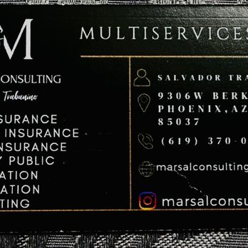 Marsal Notary Services - Business card. Servicing East to west for Life Insurance, Notary Public, Translation and Immigration Consulting. Others coming soon. - Notaries Near Me