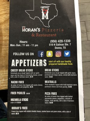 Menu photo 7 Moran’s Pizzeria and Restaurant Donna, TX Menu photo 7 Moran’s Pizzeria and Restaurant Donna, TX