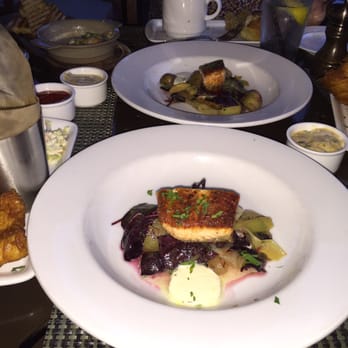 Cedric's Tavern - Cast Iron Seared Scottish Salmon (middle) and Fish & Chips (left and right of center) - Pubs Near Me - Asheville, North Carolina Cedric's Tavern - Cast Iron Seared Scottish Salmon (middle) and Fish & Chips (left and right of center) - Pubs Near Me - Asheville, North Carolina