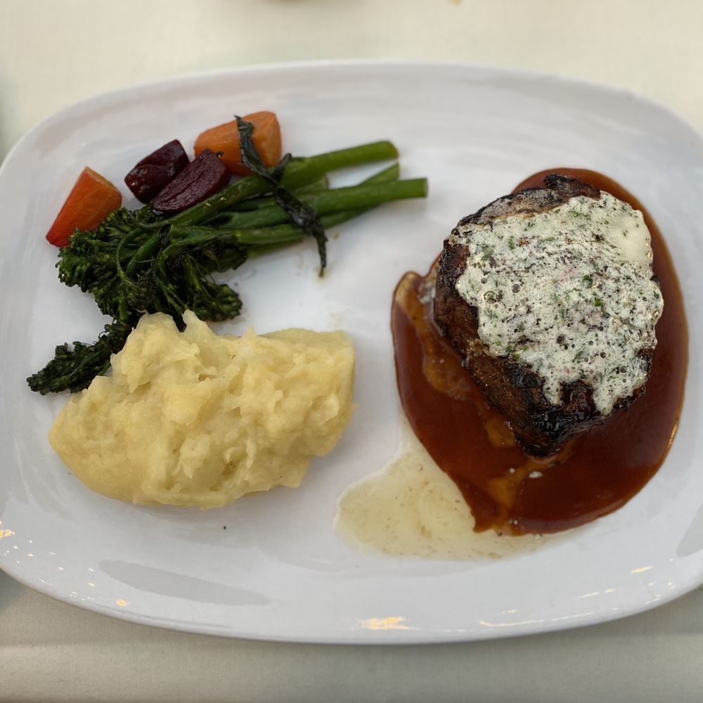 Cork Tree - Filet mignon with mashed potatoes and broccoli - New American Near Me - Palm Desert, California Cork Tree - Filet mignon with mashed potatoes and broccoli - New American Near Me - Palm Desert, California
