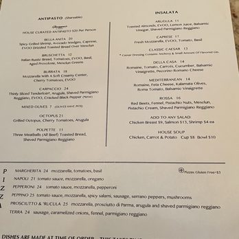 Giuseppe's Ritrovo - Menu - The menu lists Italian appetizers, salads, and pizzas, including options like bruschetta, burrata, and various pizzas with ingredients and prices. - Italian Near Me - Columbus, Ohio