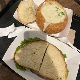 Clam Chowder in a Sourdough Bread Bowl and Classic Crab Sandwich Clam Chowder in a Sourdough Bread Bowl and Classic Crab Sandwich