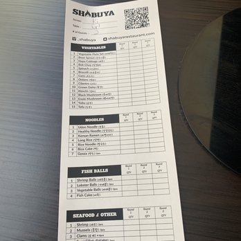 Shabuya - Order sheet - Hot Pot Near Me - Honolulu, Hawaii Shabuya - Order sheet - Hot Pot Near Me - Honolulu, Hawaii