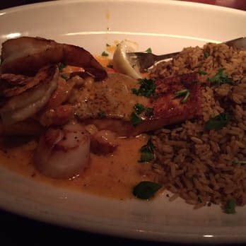 Pappadeaux Seafood Kitchen - Salmon with shrimp, calamari, scallops and rice. - Cajun/Creole Near Me - Norcross, Georgia Pappadeaux Seafood Kitchen - Salmon with shrimp, calamari, scallops and rice. - Cajun/Creole Near Me - Norcross, Georgia