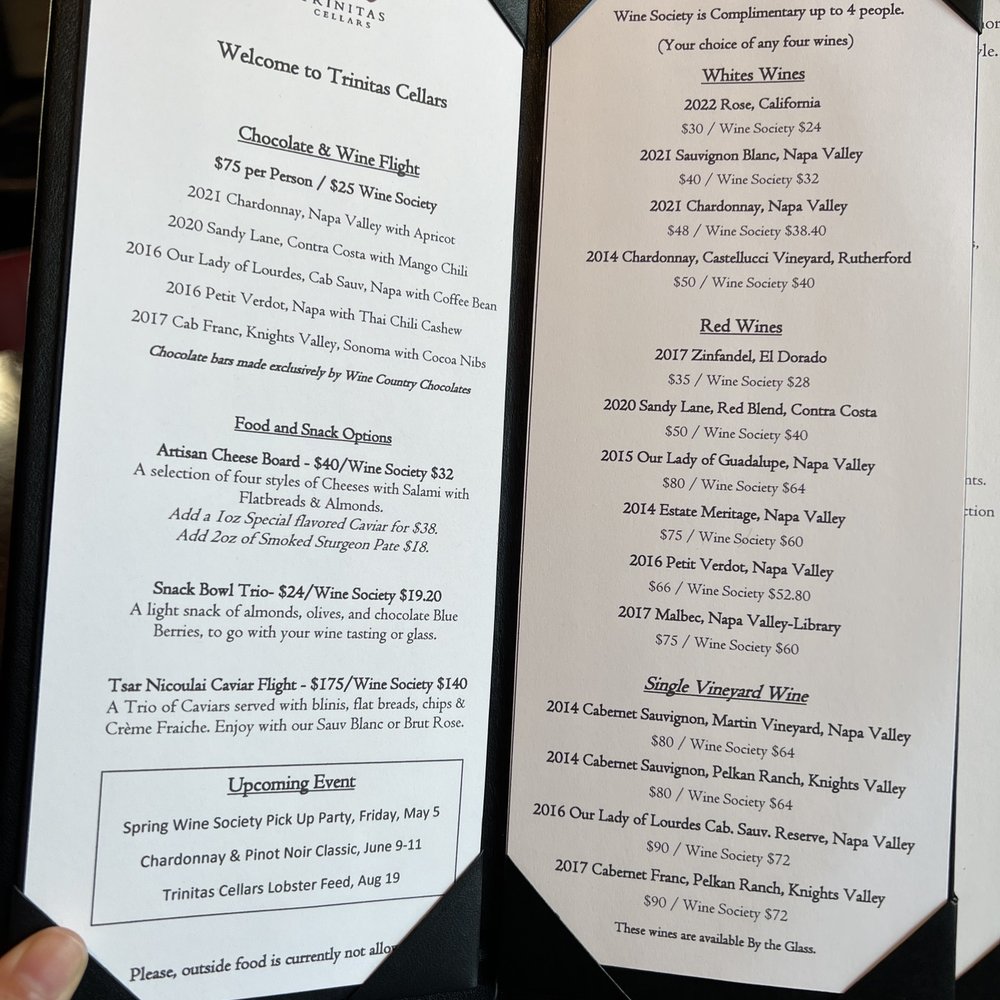 Trinitas Cellars - 4/2/23 menu - Wine Tasting Room Near Me - Napa, California Trinitas Cellars - 4/2/23 menu - Wine Tasting Room Near Me - Napa, California