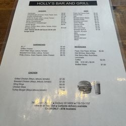 Holly’s Drive In - Menu as of 2/13/25
