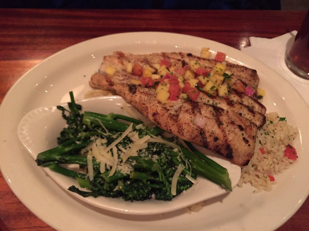 Trout on rice with broccoli Yelp