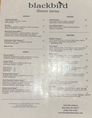 Menu photo 4 Blackbird Shoreline, WA