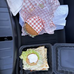 Barstow Burger - Road tripping and tried the Barstow Burger with everything and Carne Asada Quesadilla.