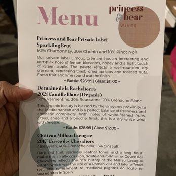 Princess and Bear Wines - Menu - Wine Bars Near Me - Seattle, Washington Princess and Bear Wines - Menu - Wine Bars Near Me - Seattle, Washington