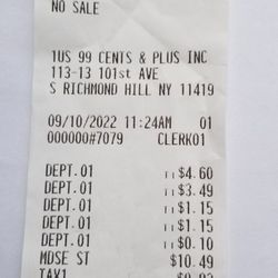 1US 99 Cents & Plus - My sales receipt