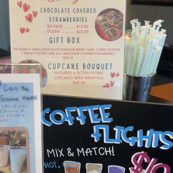 The Chat and Chew Cafe - Mix and match coffee flights $10. Chocolate covered strawberries and cupcake bouquets for Valentine's Day. - Coffee & Tea Near Me - Archdale, North Carolina The Chat and Chew Cafe - Mix and match coffee flights $10. Chocolate covered strawberries and cupcake bouquets for Valentine's Day. - Coffee & Tea Near Me - Archdale, North Carolina