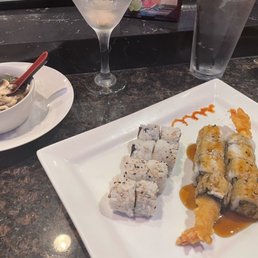 Miso Shiru Soup Calamari Roll Shrimp Tempura Roll   Martini (Leechi)