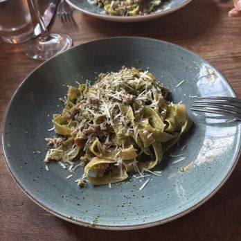 Tre Piatti - Homemade pasta with pesto and sausage. - Italian Near Me - Puerto Vallarta, JAL Tre Piatti - Homemade pasta with pesto and sausage. - Italian Near Me - Puerto Vallarta, JAL