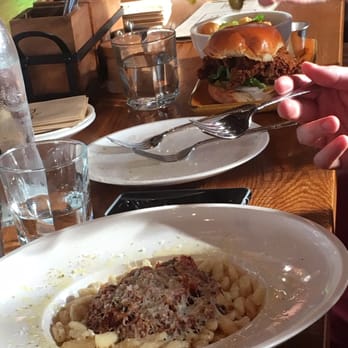 Barrel & Bushel - Fried chicken sandwich w/tater tots; pork belly bolognese. - Bars Near Me - Tysons Corner, Virginia