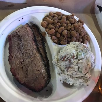 Stiles Switch BBQ & Brew - Delicious brisket (1 Meat plate) with Potato Salad and Pinto Beans - Barbeque Near Me - Austin, Texas